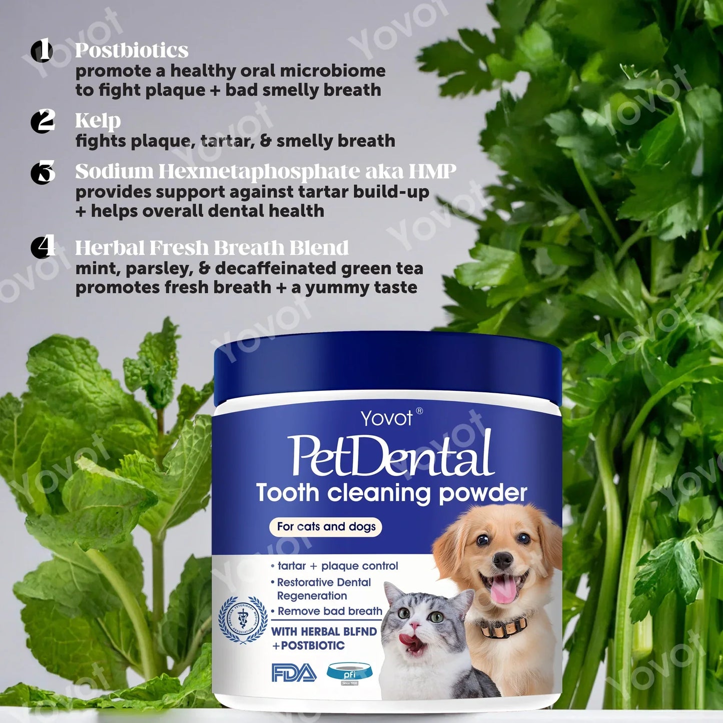 [Official Store] Yovot® Pet Dental Powder – Freshen Breath, Remove Tartar & Promote gum regeneration, stabilize teeth (CVMA-Approved for Cats & Dogs)  – Save 70% Today!