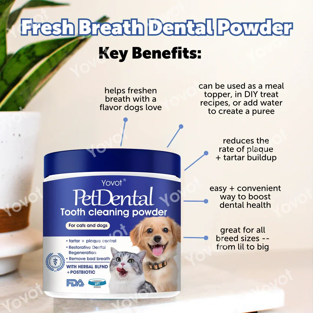 [Official Store] Yovot® Pet Dental Powder – Freshen Breath, Remove Tartar & Promote gum regeneration, stabilize teeth (CVMA-Approved for Cats & Dogs)  – Save 70% Today!