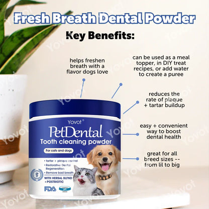 [Official Store] Yovot® Pet Dental Powder – Freshen Breath, Remove Tartar & Promote gum regeneration, stabilize teeth (CVMA-Approved for Cats & Dogs)  – Save 70% Today!